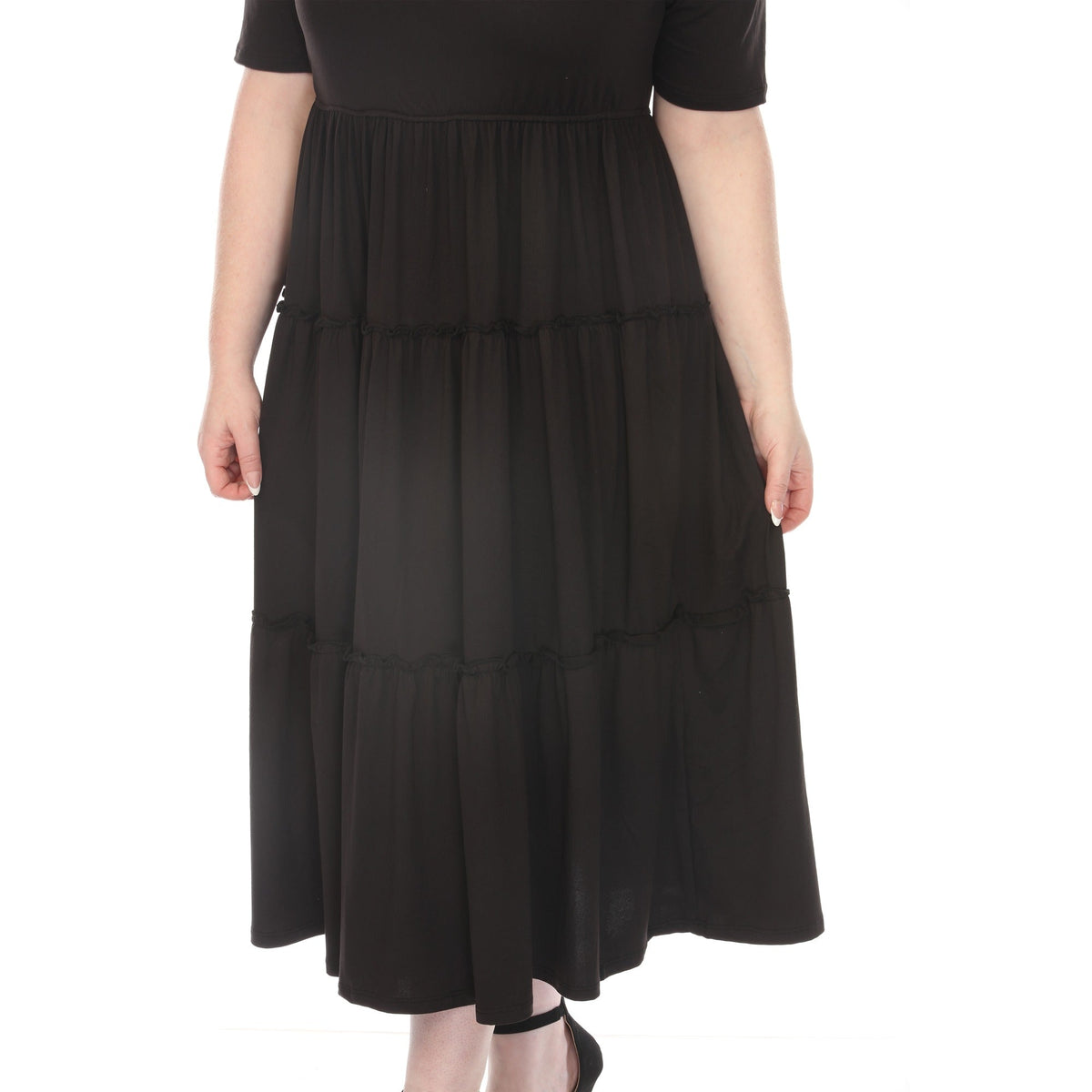 Dressbarn Featured | Women's  Square Neck Short Sleeve Tiered Dress - Black - Plus