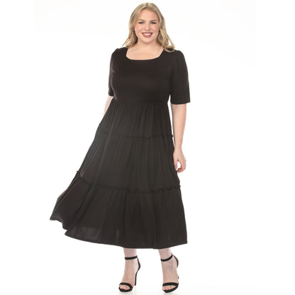 Dressbarn Featured | Women's  Square Neck Short Sleeve Tiered Dress - Black - Plus