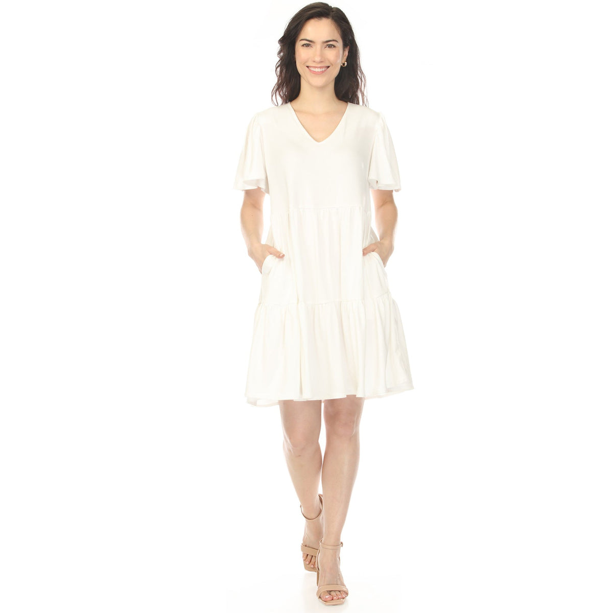 Dressbarn Trending | Women's V-Neck Short Sleeve Dress - Off White