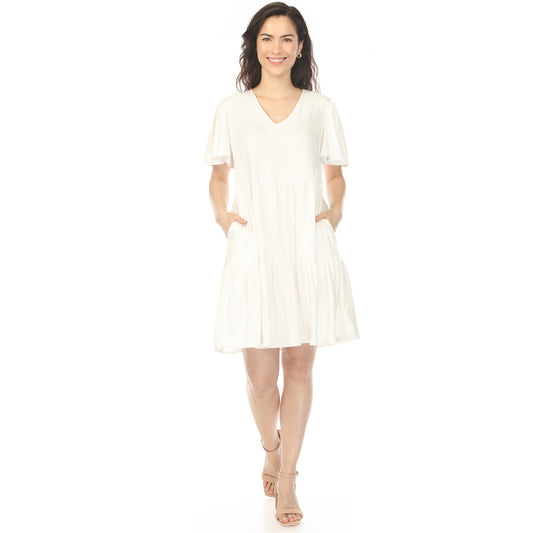 Dressbarn Trending | Women's V-Neck Short Sleeve Dress - Off White
