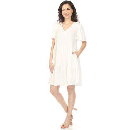 Dressbarn Trending | Women's V-Neck Short Sleeve Dress - Off White