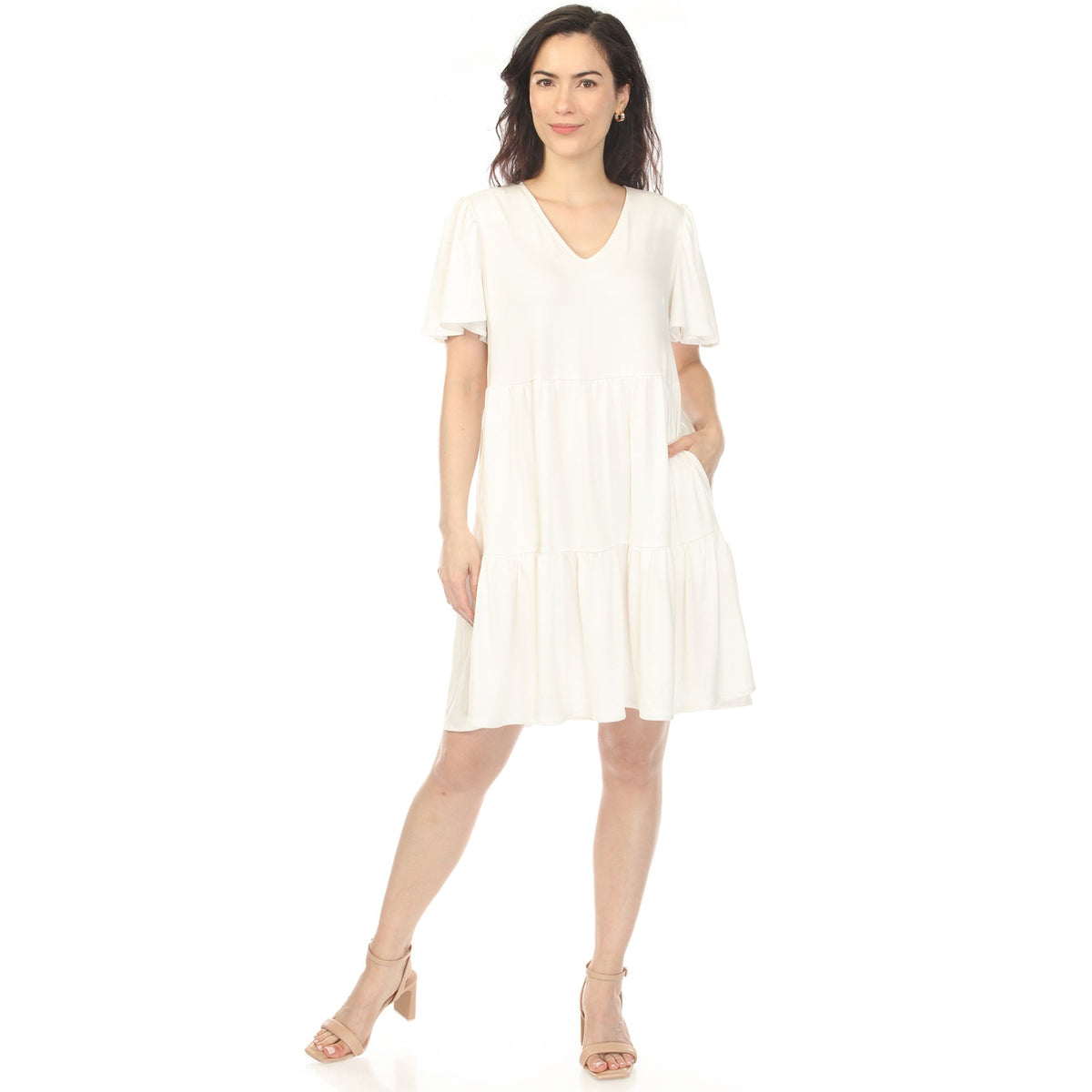 Dressbarn Trending | Women's V-Neck Short Sleeve Dress - Off White