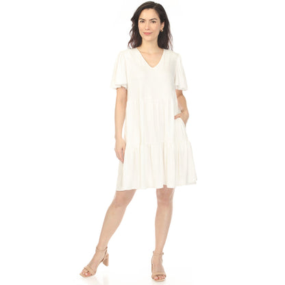 Dressbarn Trending | Women's V-Neck Short Sleeve Dress - Off White
