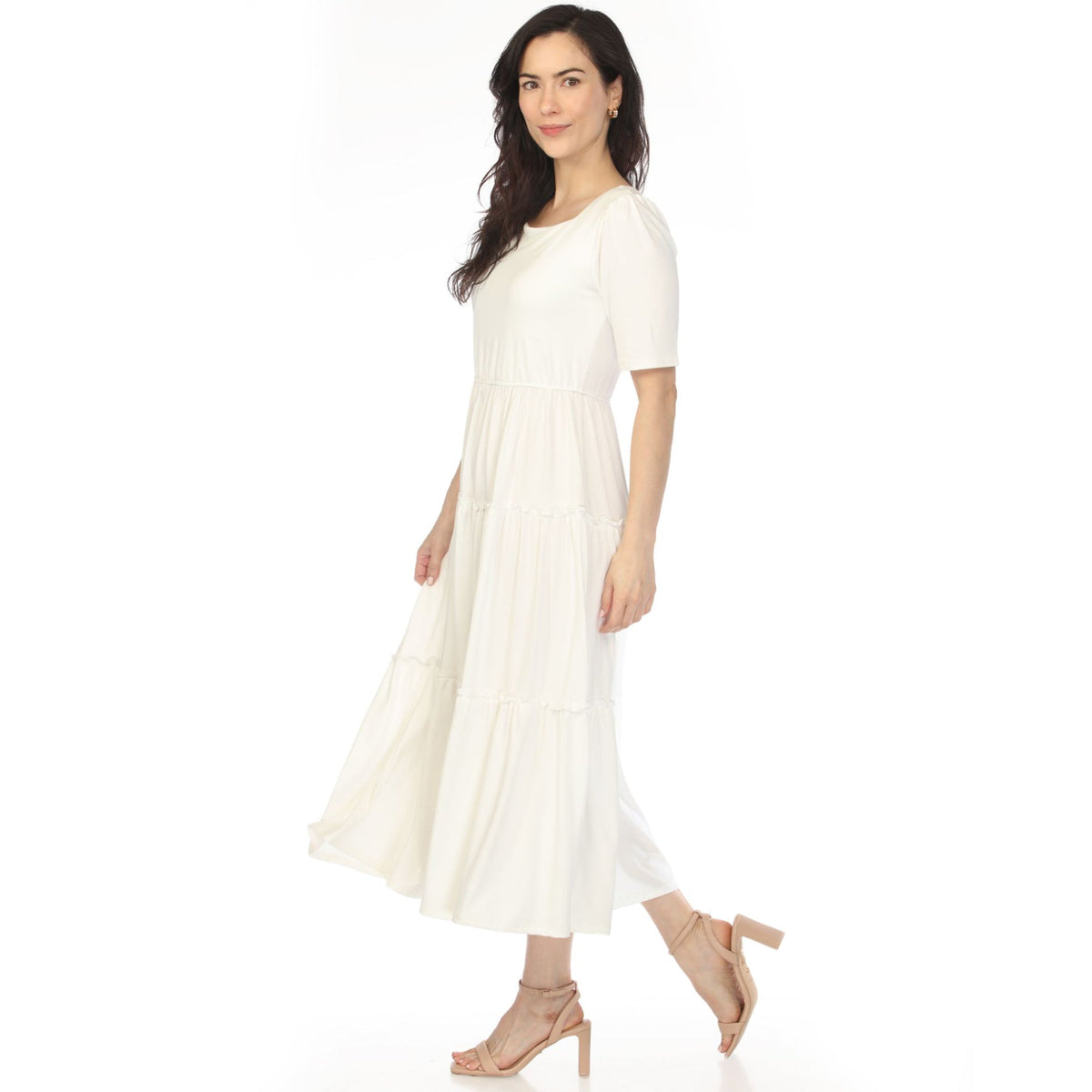 Dressbarn Best Seller | Women's Square Neck Short Sleeve Tiered Dress - Off White