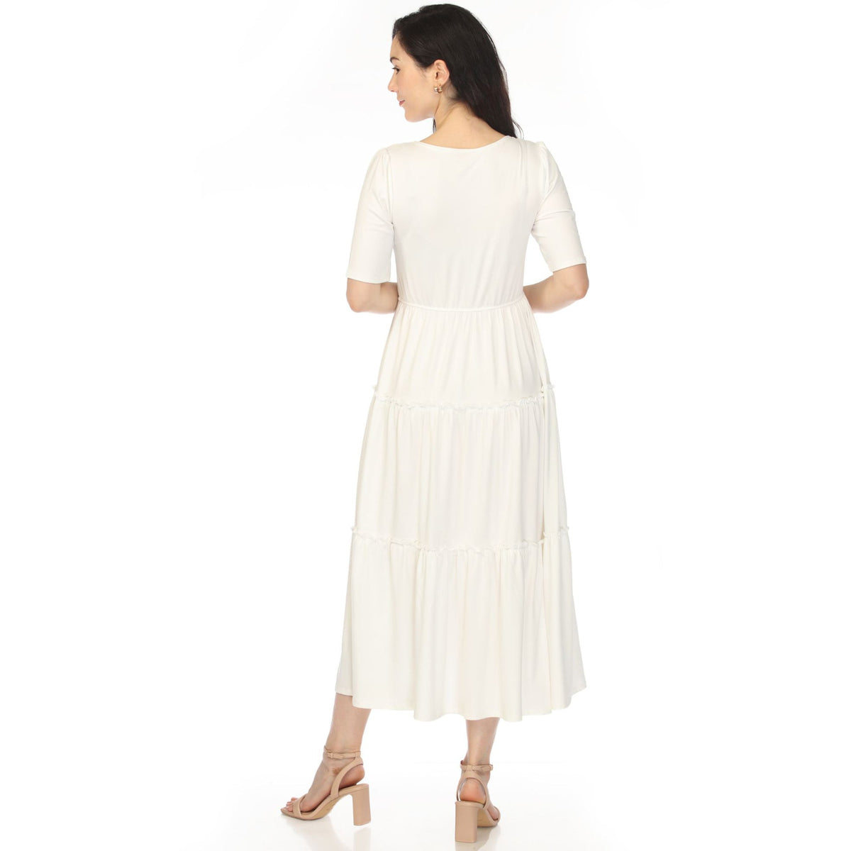 Dressbarn Best Seller | Women's Square Neck Short Sleeve Tiered Dress - Off White