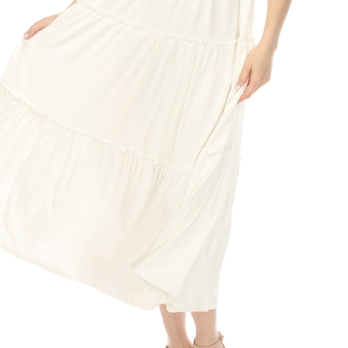 Dressbarn Best Seller | Women's Square Neck Short Sleeve Tiered Dress - Off White