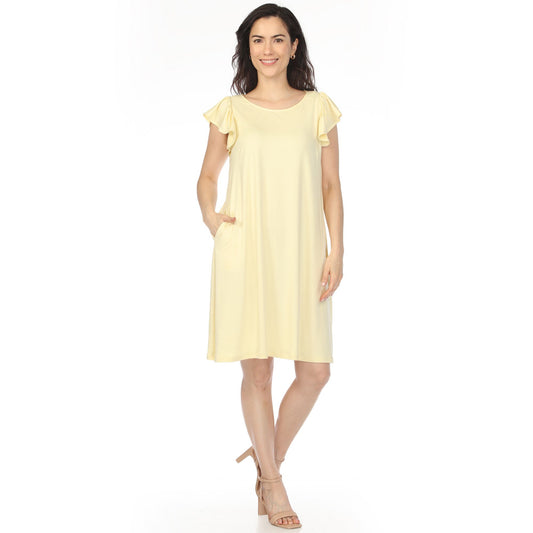 Dressbarn Premium | Women's Crew Neck Ruffle Sleeve Dress - Yellow