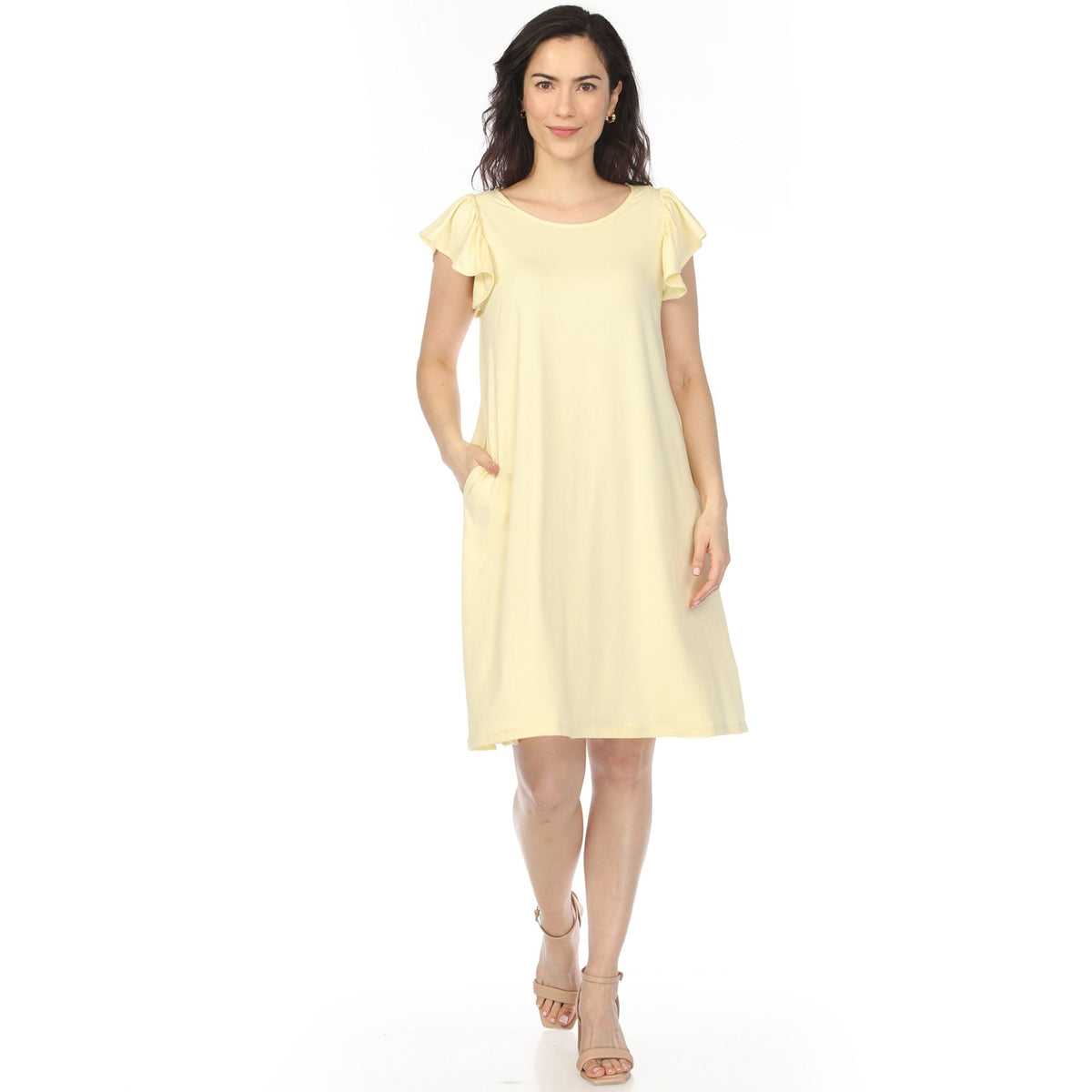 Dressbarn Premium | Women's Crew Neck Ruffle Sleeve Dress - Yellow