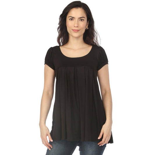 Dressbarn New | Women's Cap Sleeve Pleated Top - Black