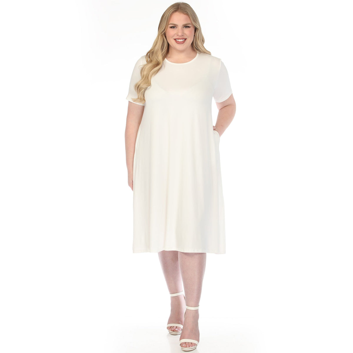 Dressbarn Popular | Women's  Crew Neck T-Shirt Dress - Off White - Plus