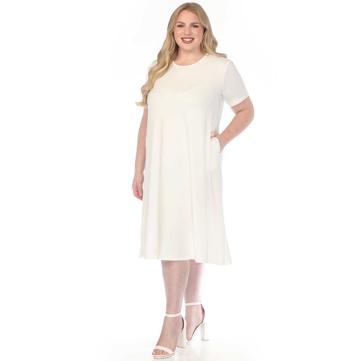 Dressbarn Popular | Women's  Crew Neck T-Shirt Dress - Off White - Plus