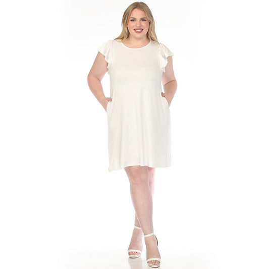 Dressbarn Trending | Women's  Crew Neck Ruffle Sleeve Dress - Off White - Plus