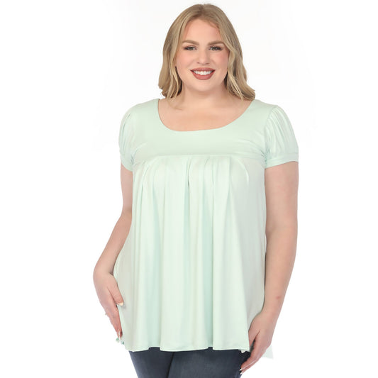 Dressbarn Best Seller | Women's  Cap Sleeve Pleated Top - Aqua - Plus