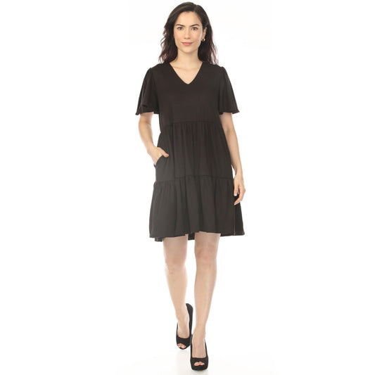 Dressbarn Recommended | Women's V-Neck Short Sleeve Dress - Black