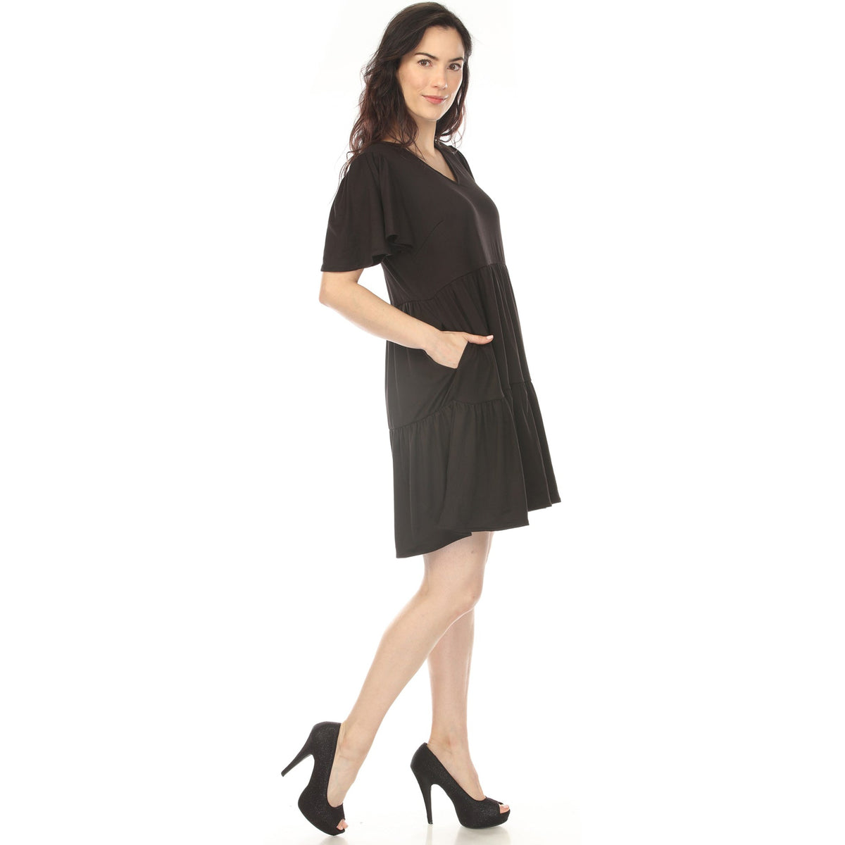Dressbarn Recommended | Women's V-Neck Short Sleeve Dress - Black