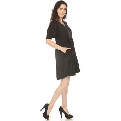 Dressbarn Recommended | Women's V-Neck Short Sleeve Dress - Black