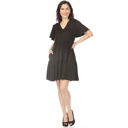 Dressbarn Recommended | Women's V-Neck Short Sleeve Dress - Black
