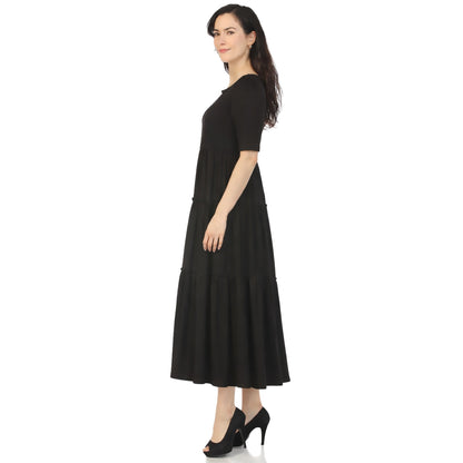 Dressbarn Premium | Women's Square Neck Short Sleeve Tiered Dress - Black