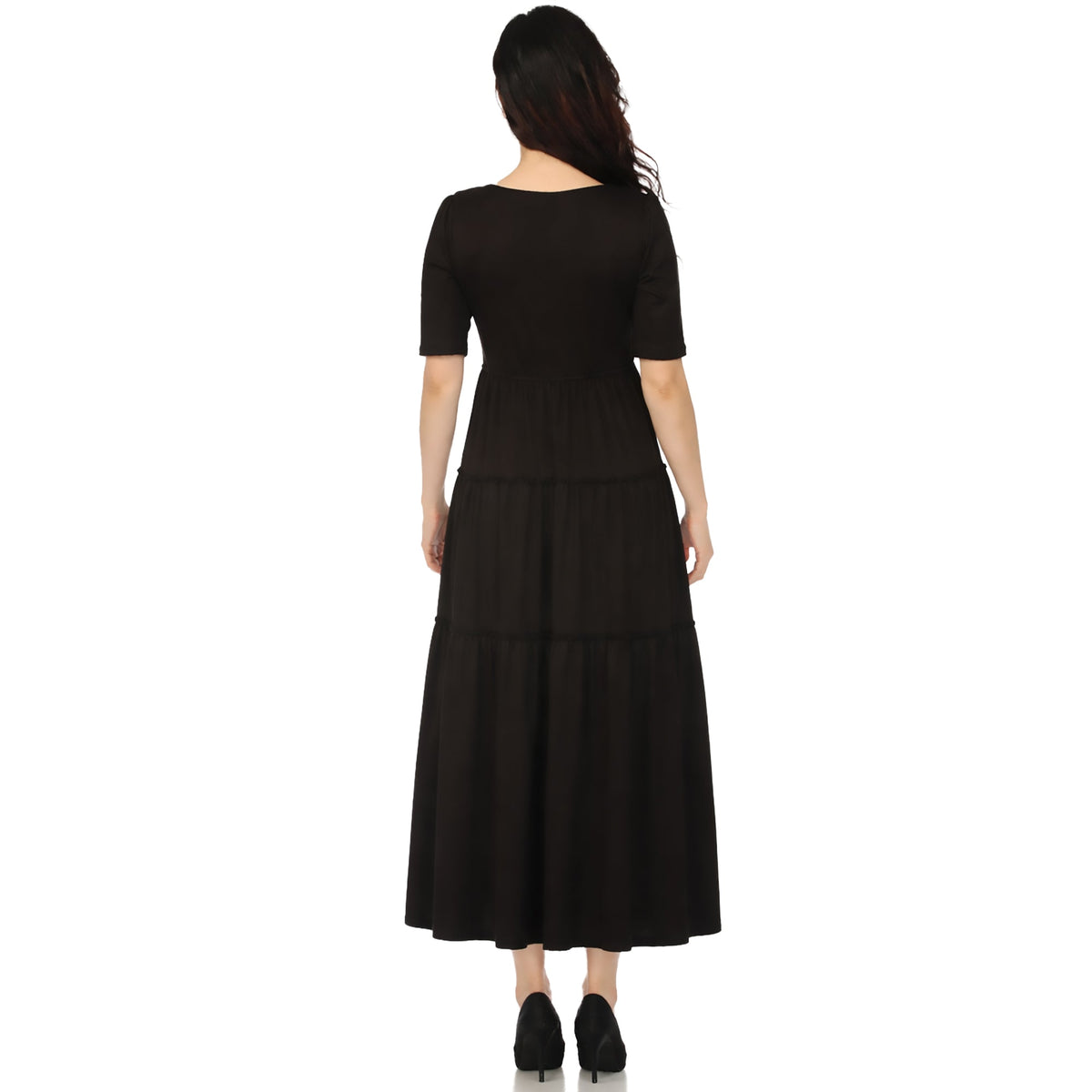 Dressbarn Premium | Women's Square Neck Short Sleeve Tiered Dress - Black