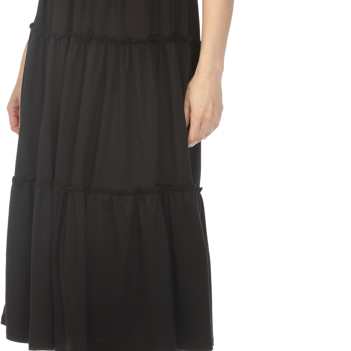Dressbarn Premium | Women's Square Neck Short Sleeve Tiered Dress - Black