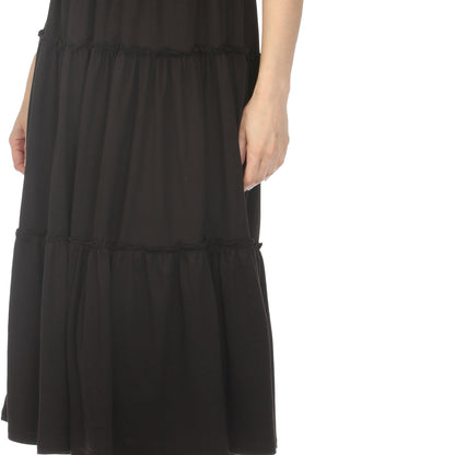 Dressbarn Premium | Women's Square Neck Short Sleeve Tiered Dress - Black