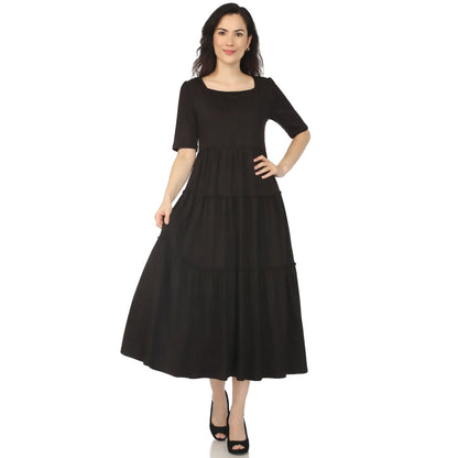 Dressbarn Premium | Women's Square Neck Short Sleeve Tiered Dress - Black