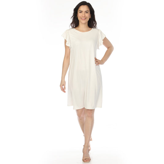 Dressbarn Featured | Women's Crew Neck Ruffle Sleeve Dress - Off White