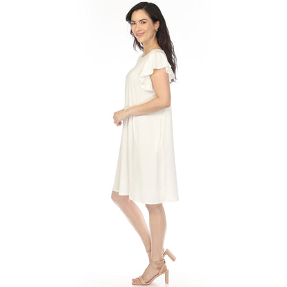 Dressbarn Featured | Women's Crew Neck Ruffle Sleeve Dress - Off White