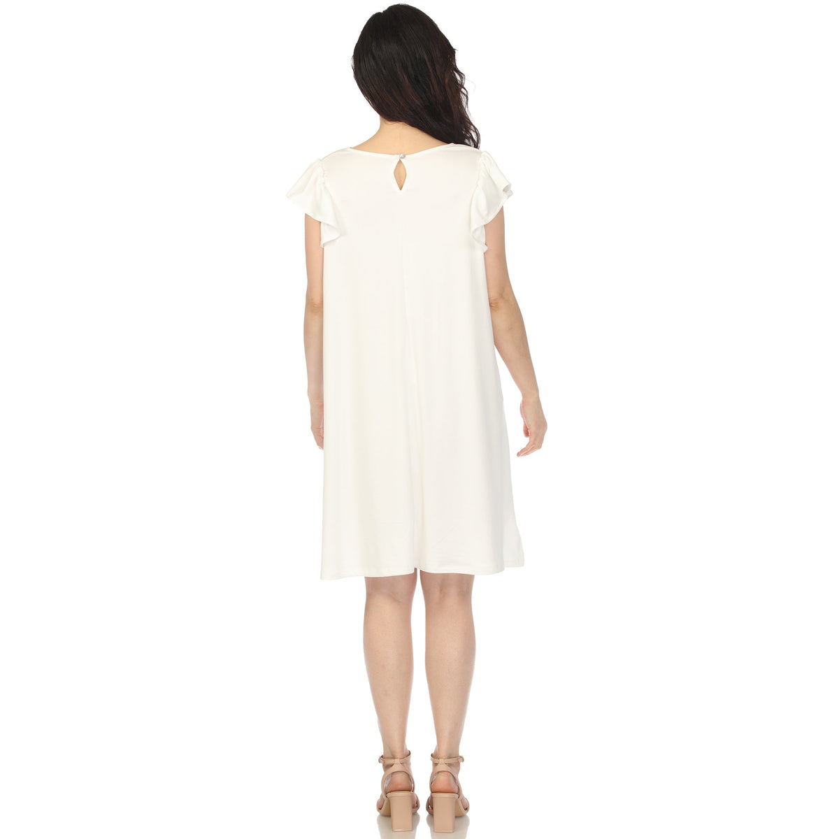Dressbarn Featured | Women's Crew Neck Ruffle Sleeve Dress - Off White