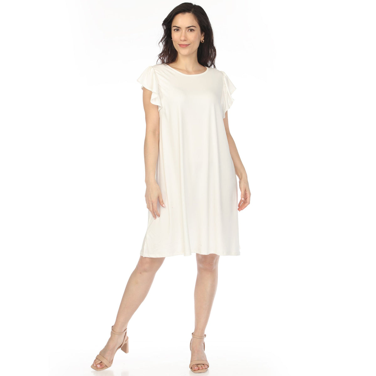 Dressbarn Featured | Women's Crew Neck Ruffle Sleeve Dress - Off White