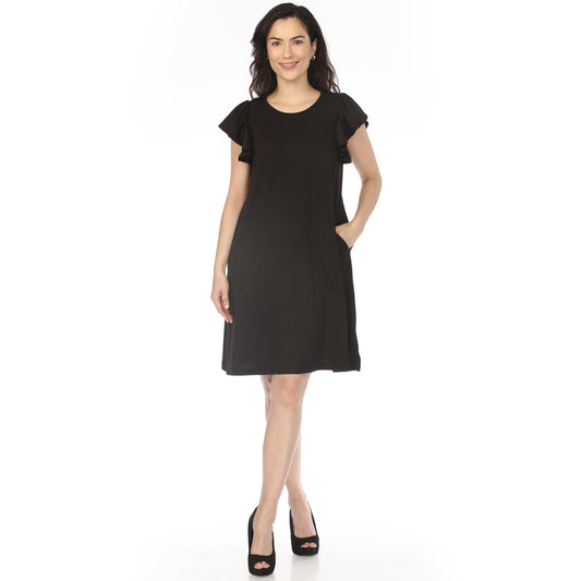 Dressbarn Popular | Women's Crew Neck Ruffle Sleeve Dress - Black