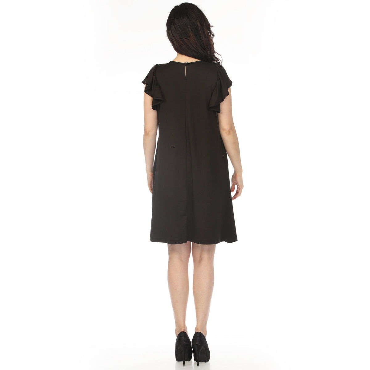 Dressbarn Popular | Women's Crew Neck Ruffle Sleeve Dress - Black