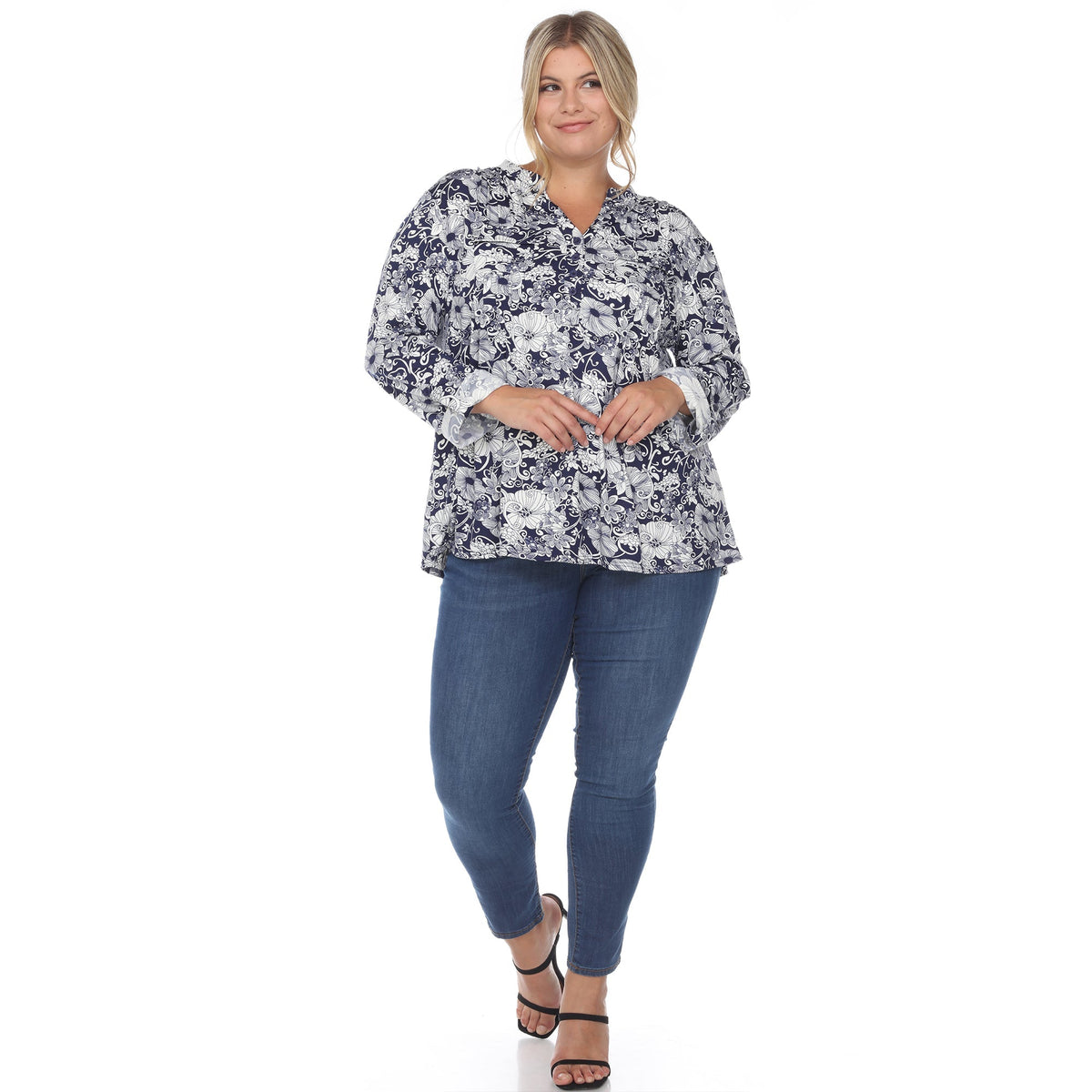 Dressbarn Best Seller | Pleated Long Sleeve Floral Print Blouse - Plus