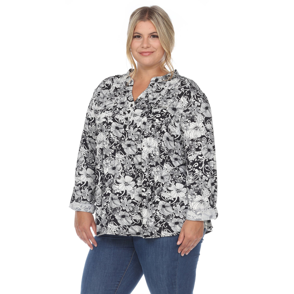 Dressbarn Best Seller | Pleated Long Sleeve Floral Print Blouse - Plus