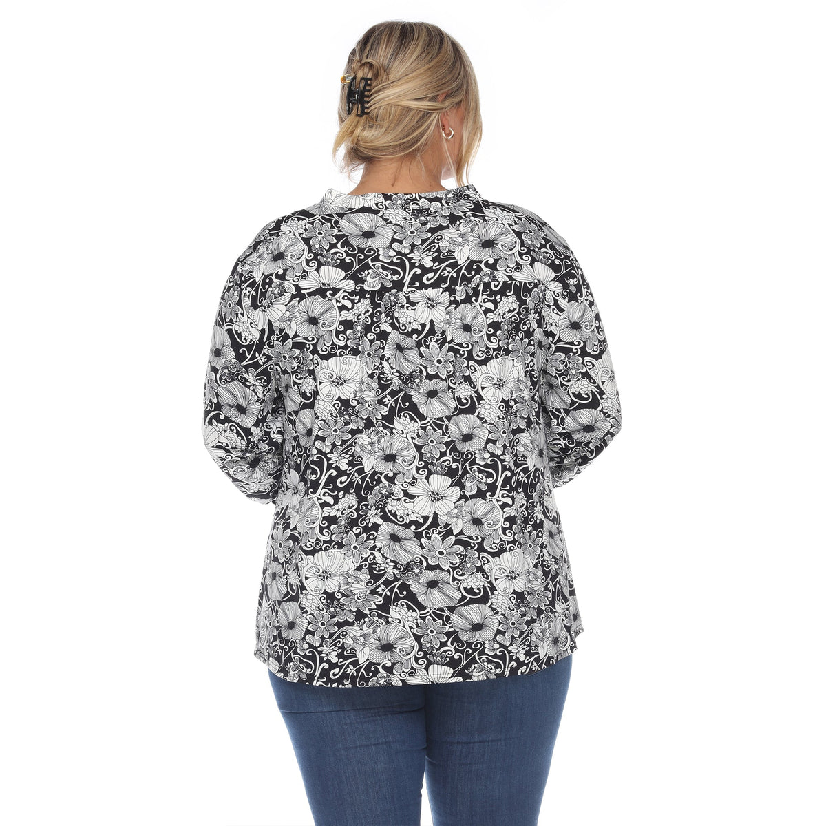 Dressbarn Best Seller | Pleated Long Sleeve Floral Print Blouse - Plus