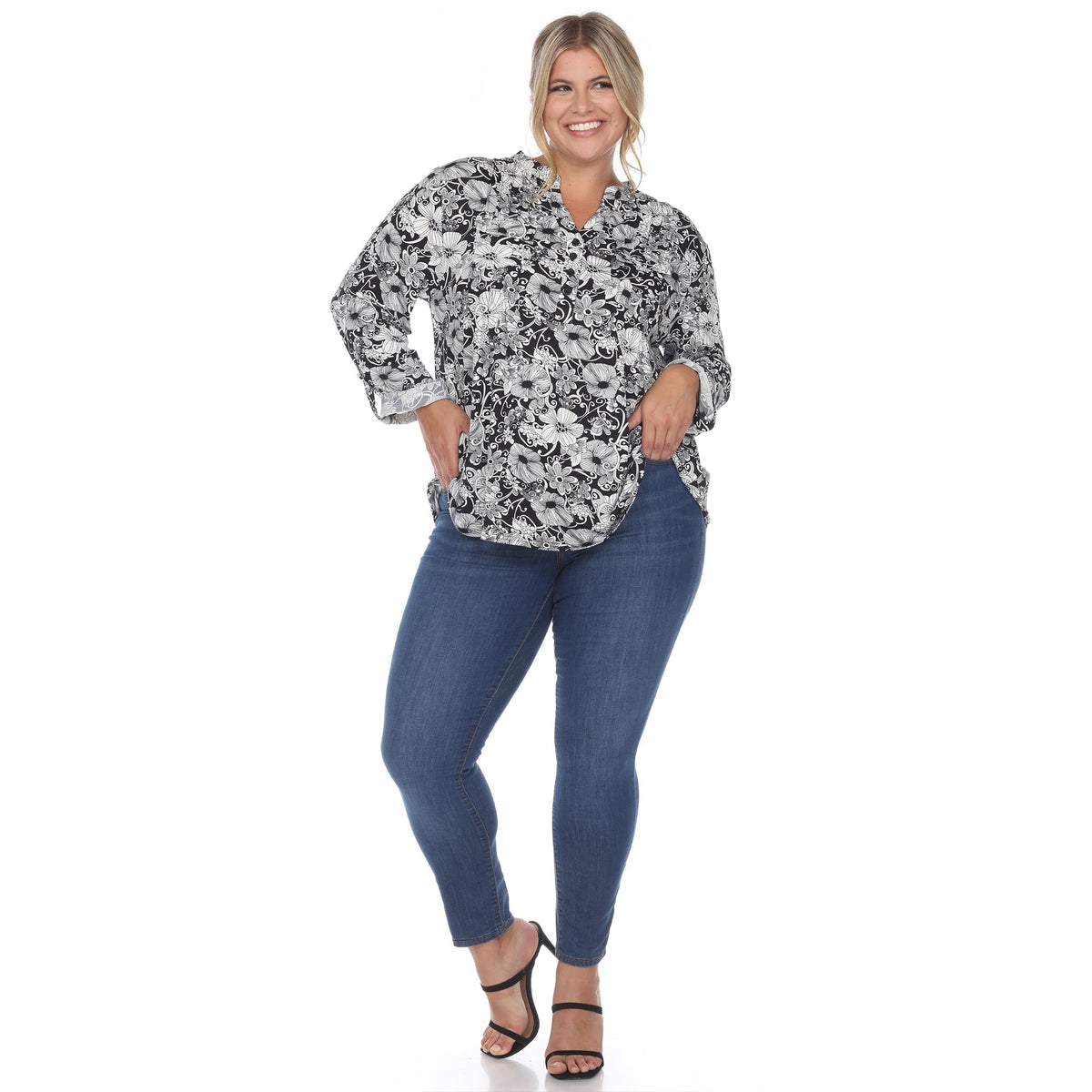 Dressbarn Best Seller | Pleated Long Sleeve Floral Print Blouse - Plus