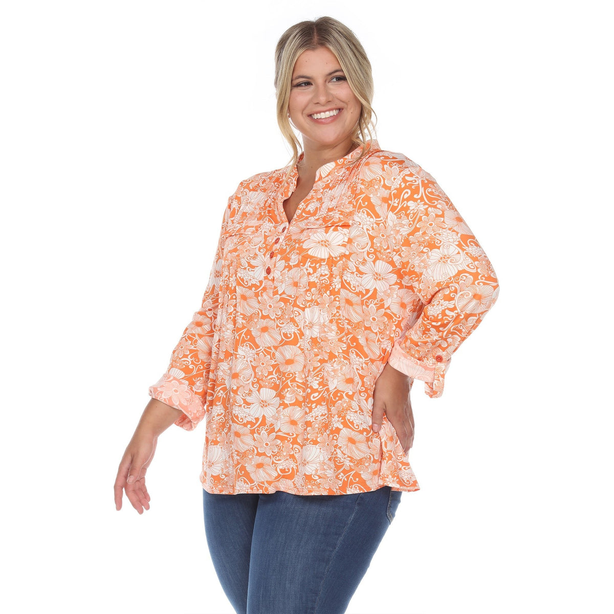 Dressbarn Best Seller | Pleated Long Sleeve Floral Print Blouse - Plus