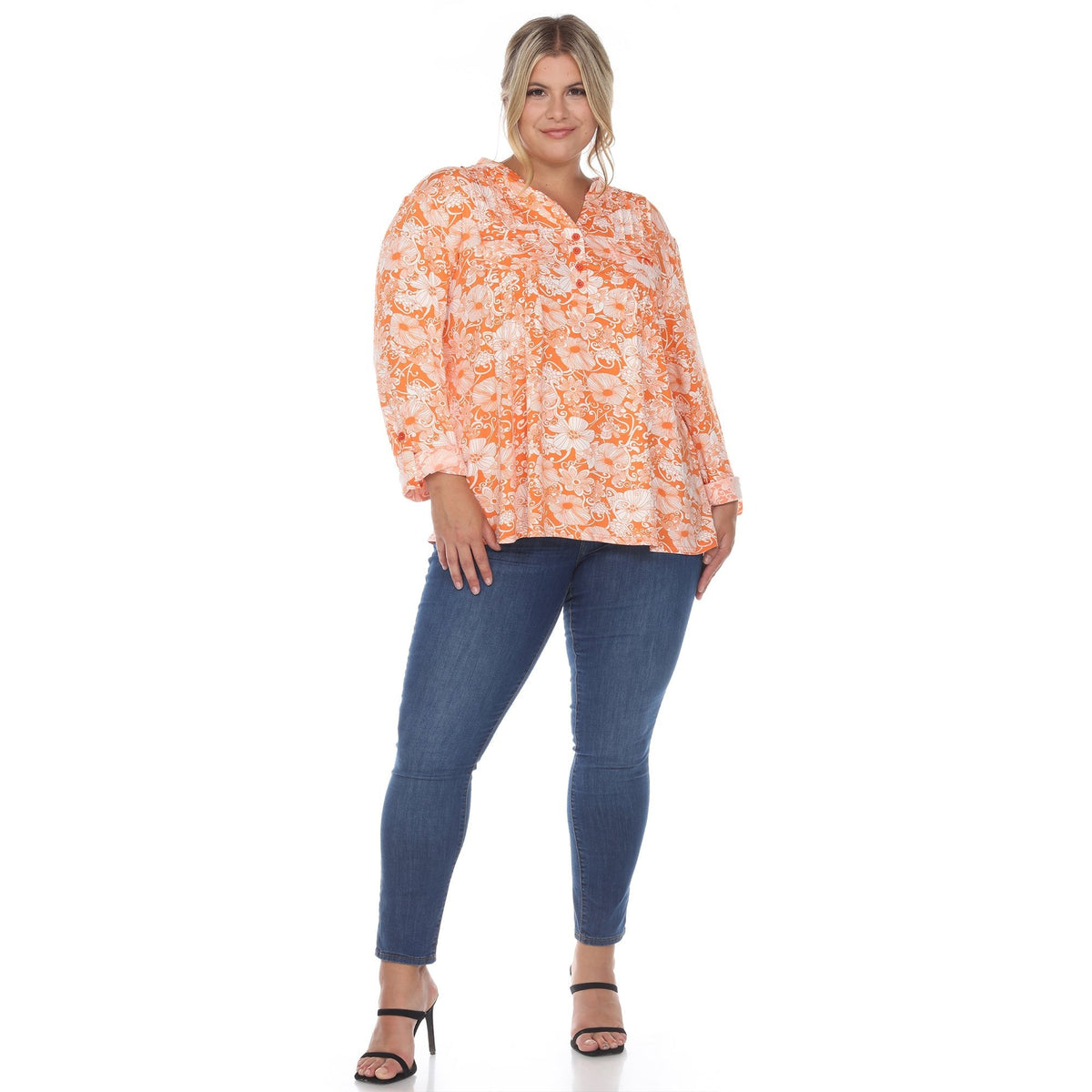 Dressbarn Best Seller | Pleated Long Sleeve Floral Print Blouse - Plus