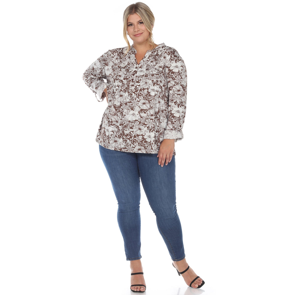 Dressbarn Best Seller | Pleated Long Sleeve Floral Print Blouse - Plus