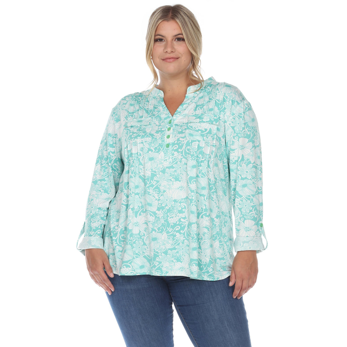 Dressbarn Best Seller | Pleated Long Sleeve Floral Print Blouse - Plus