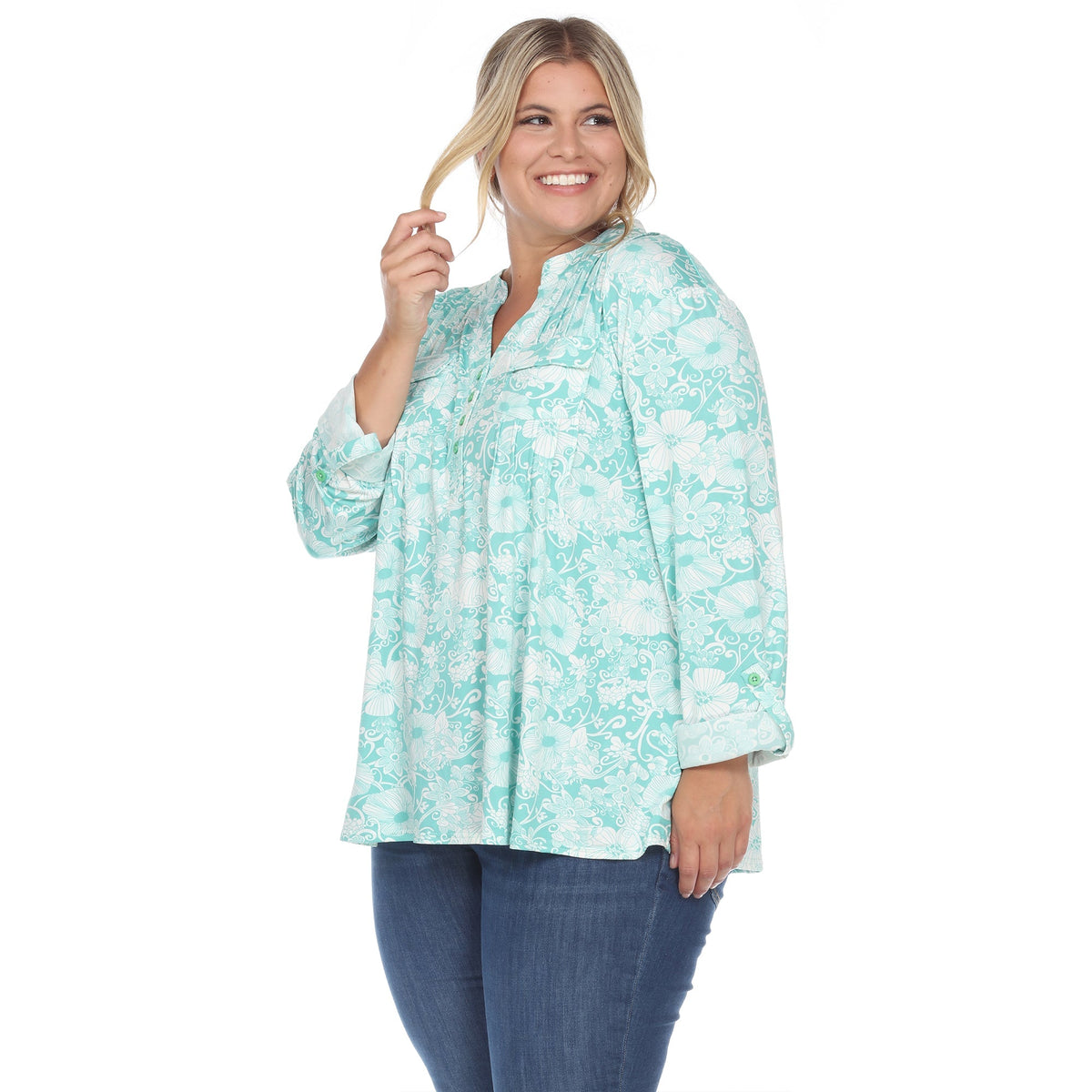 Dressbarn Best Seller | Pleated Long Sleeve Floral Print Blouse - Plus