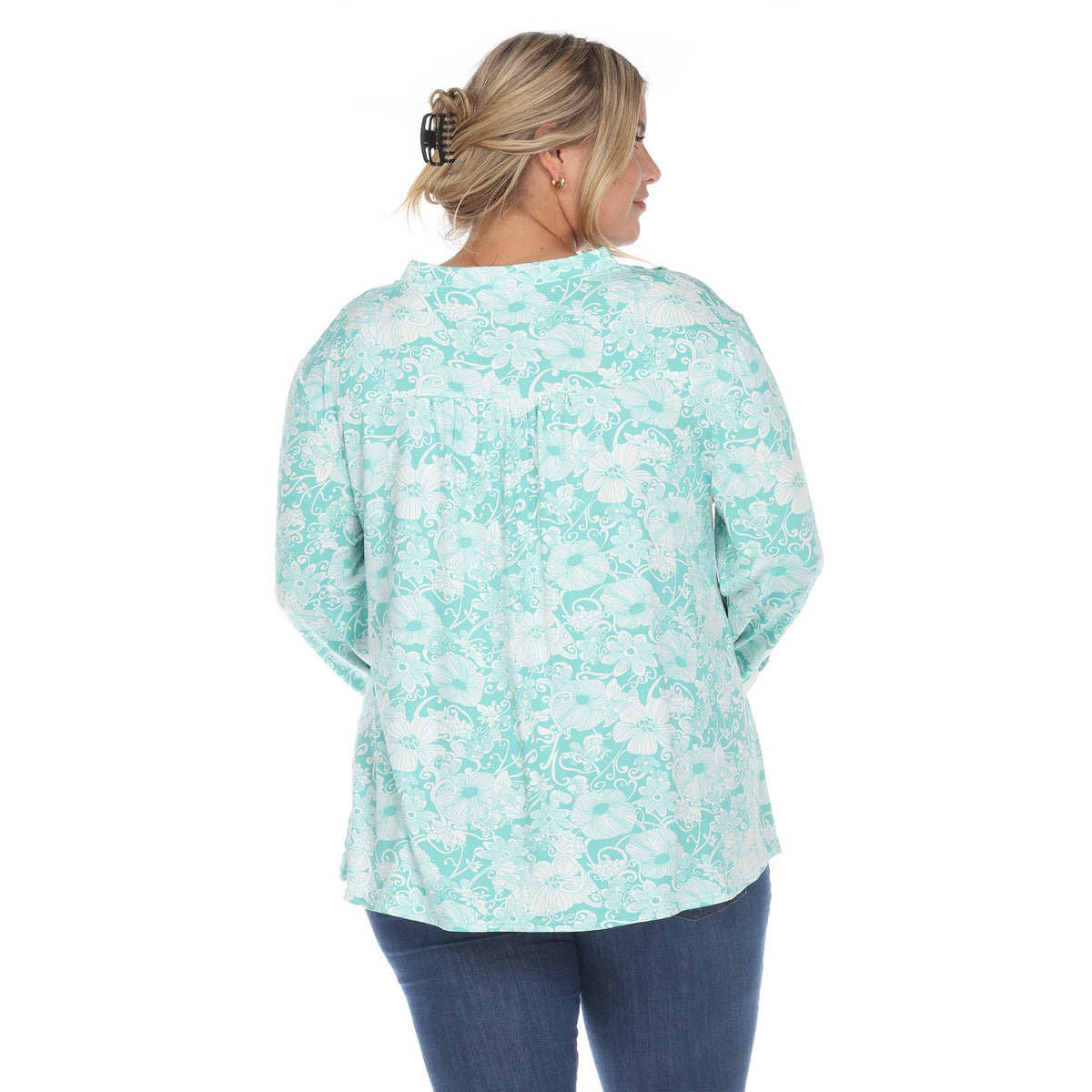 Dressbarn Best Seller | Pleated Long Sleeve Floral Print Blouse - Plus