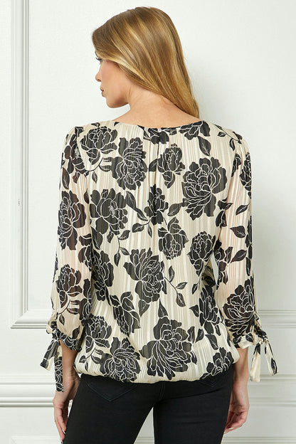 Dressbarn Trending | Bubble Hem 3/4 Tie Sleeve Blouse in Beige