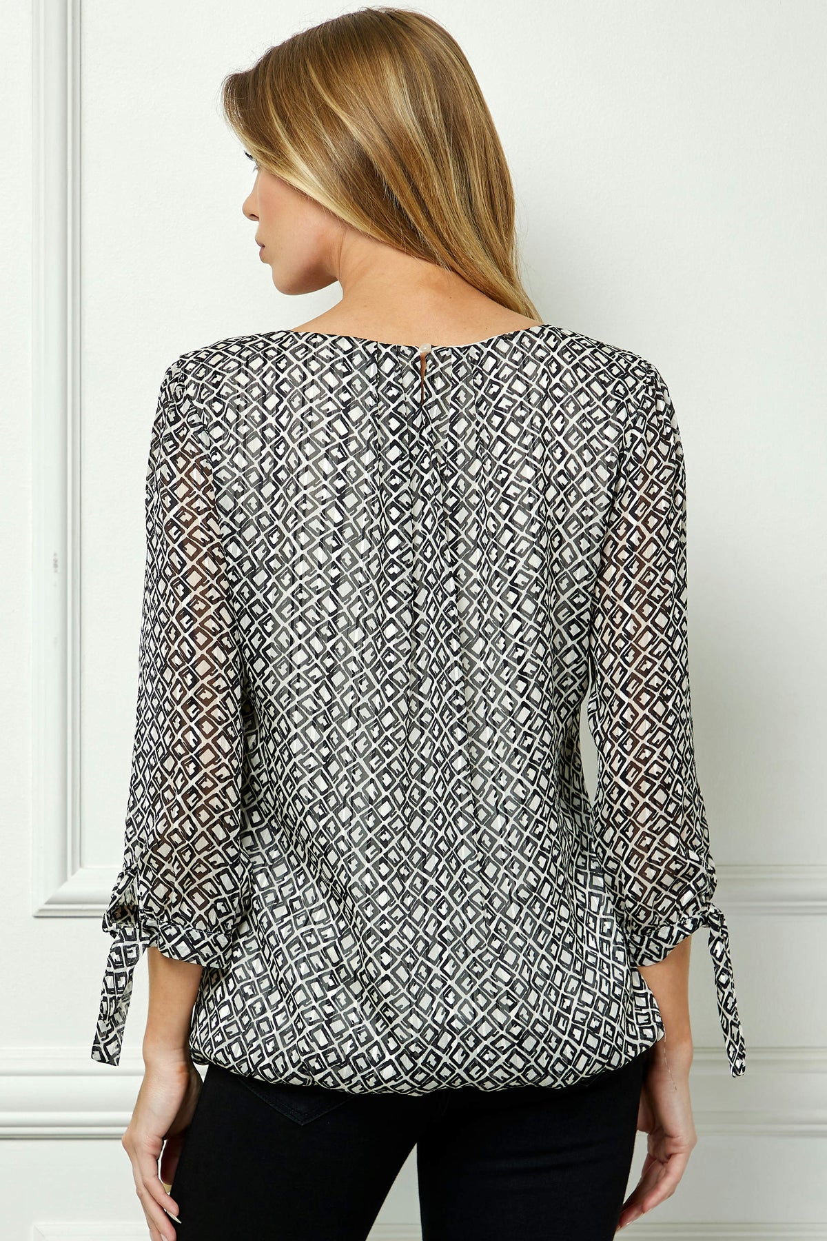 Dressbarn Featured | Bubble Hem 3/4 Tie Sleeve Blouse - Cream