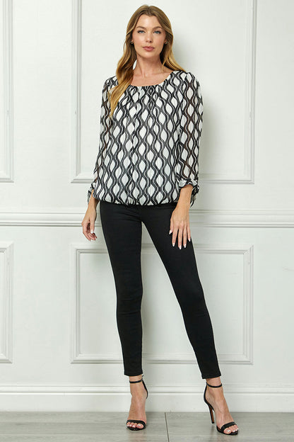 Dressbarn Trending | Bubble Hem 3/4 Tie Sleeve Blouse - White