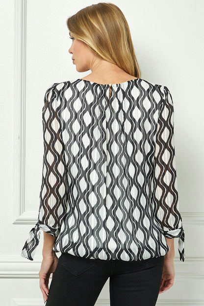 Dressbarn Trending | Bubble Hem 3/4 Tie Sleeve Blouse - White