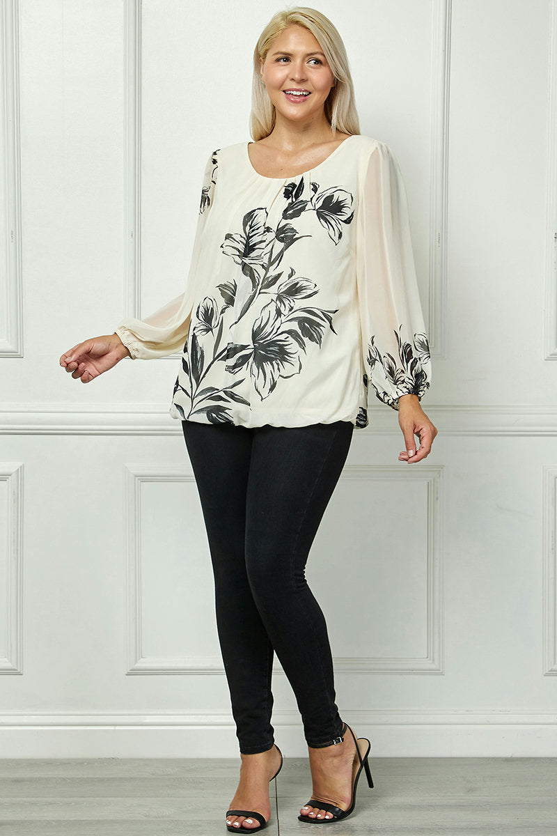 Dressbarn Featured | Long Sleeve Placement Print Bubble Blouse - Plus