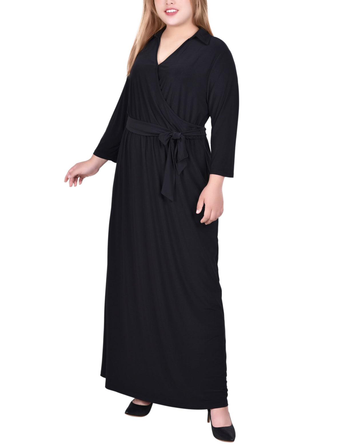 Dressbarn Best Seller | NY Collection Plus Size 3/4 Sleeve Belted Maxi Dress