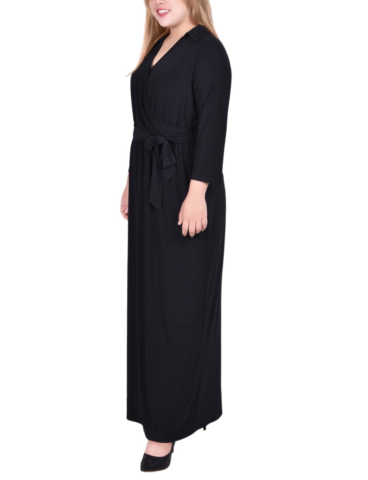 Dressbarn Best Seller | NY Collection Plus Size 3/4 Sleeve Belted Maxi Dress