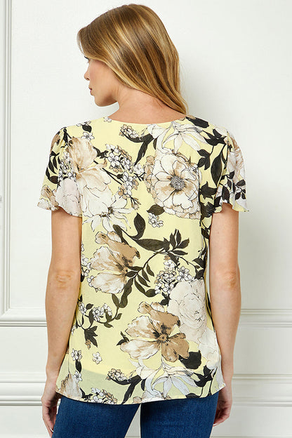Dressbarn Featured | Flutter Sleeve Cutout Neck Pleat Blouse - Yellow